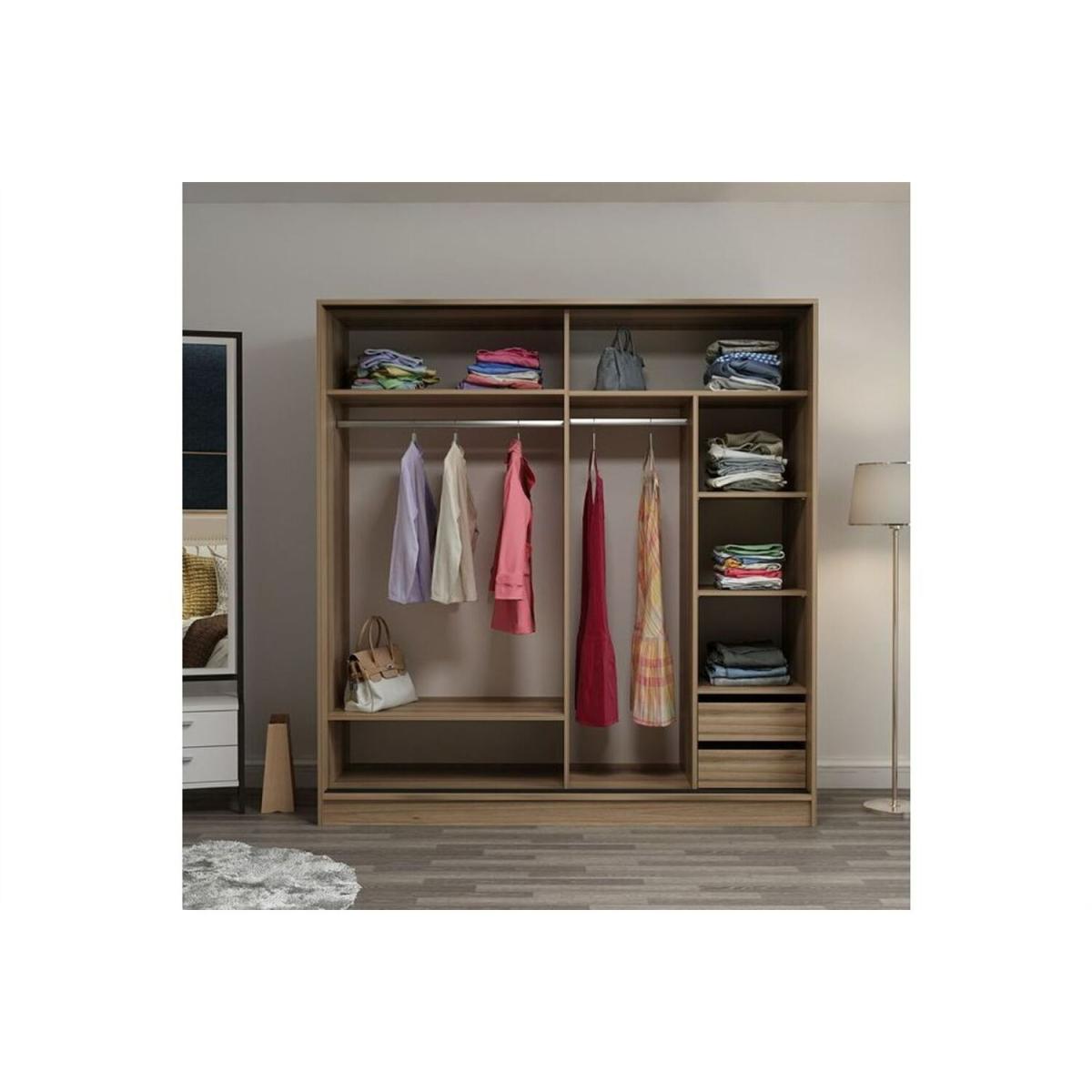 Kale Mirrored Sliding Door Wardrobe 180 cm White Frame - Walnut & White / Finished in walnut and white colour – image 2