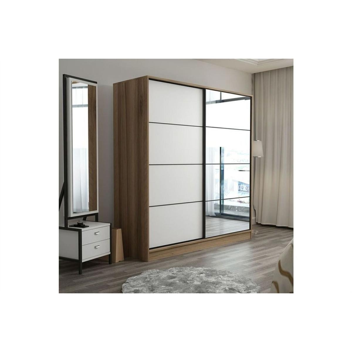 Kale Mirrored Sliding Door Wardrobe 180 cm White Frame - Walnut & White / Finished in walnut and white colour – image 3