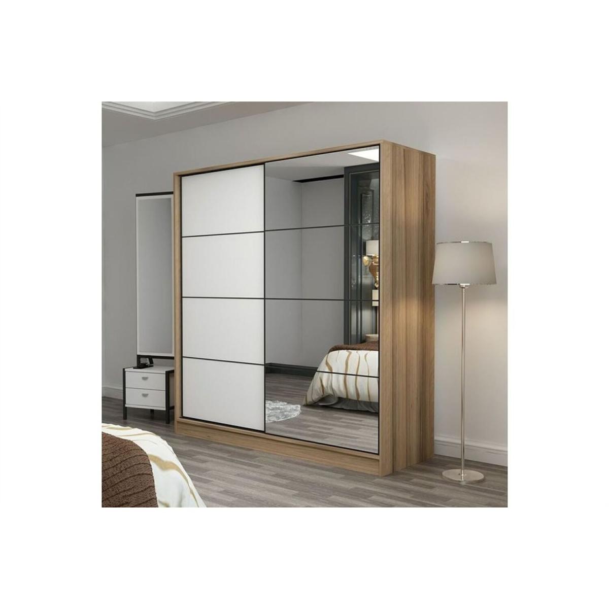 Kale Mirrored Sliding Door Wardrobe 180 cm White Frame - Walnut & White / Finished in walnut and white colour – image 5