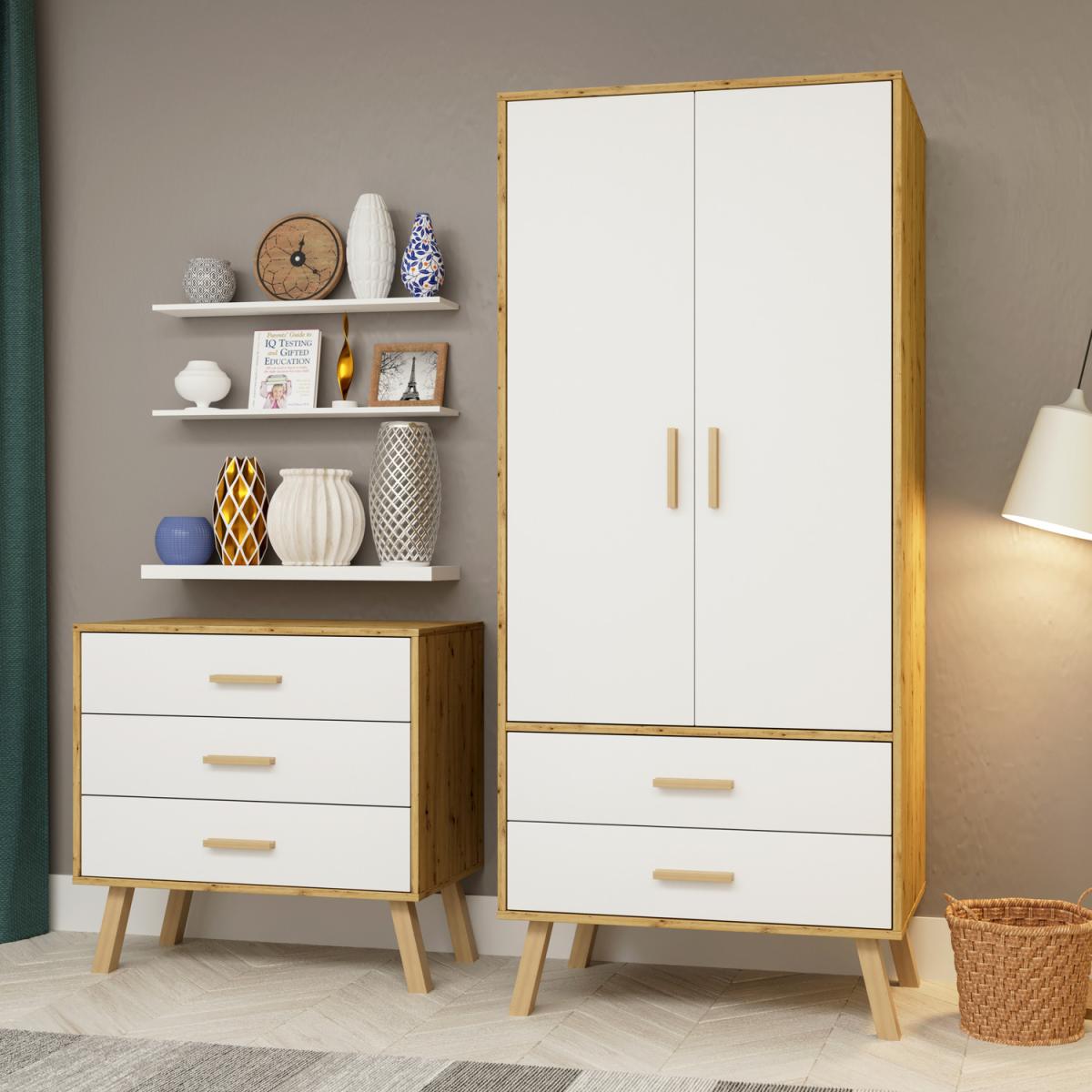 Austin 2 Door 2 Drawer Wardrobe Oak and White - White – image 2