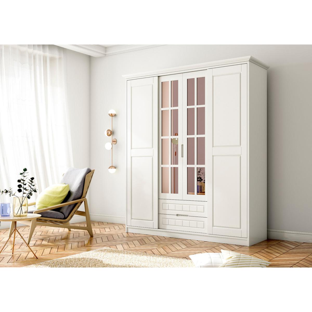 LEAF 160 cm Sliding Door, Mirrored Wardrobe - White – image 4