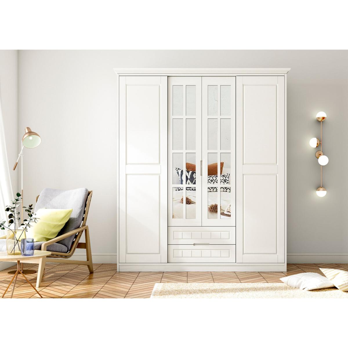 LEAF 160 cm Sliding Door, Mirrored Wardrobe - White – image 5