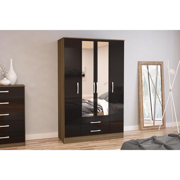 Birlea Lynx 4 Door 2 Drawer Wardrobe With Mirror Walnut & Black – image 3