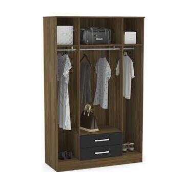 Birlea Lynx 4 Door 2 Drawer Wardrobe With Mirror Walnut & Black – image 2