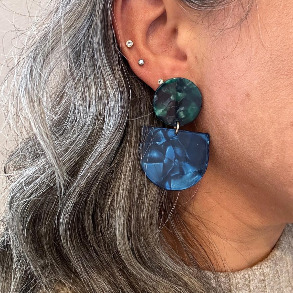 Women's Green / Blue Tab Drop Earrings In Preppy | Closet Rehab – image 2