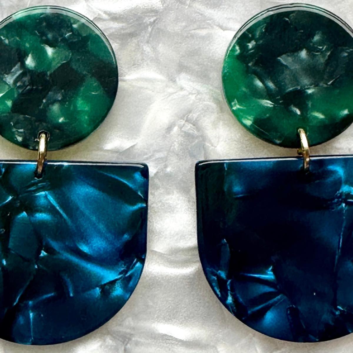 Women's Green / Blue Tab Drop Earrings In Preppy | Closet Rehab – image 3