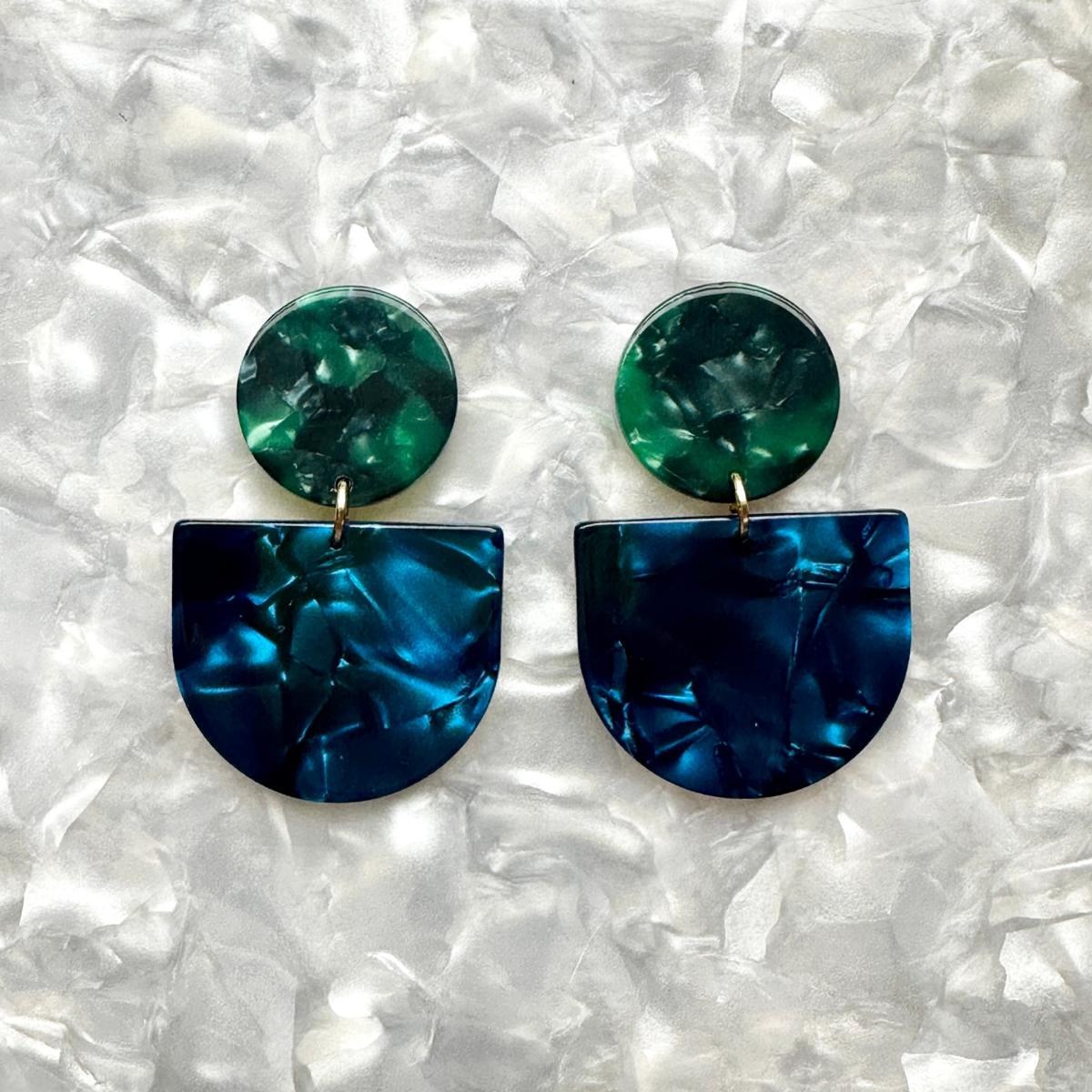 Women's Green / Blue Tab Drop Earrings In Preppy | Closet Rehab – image 4