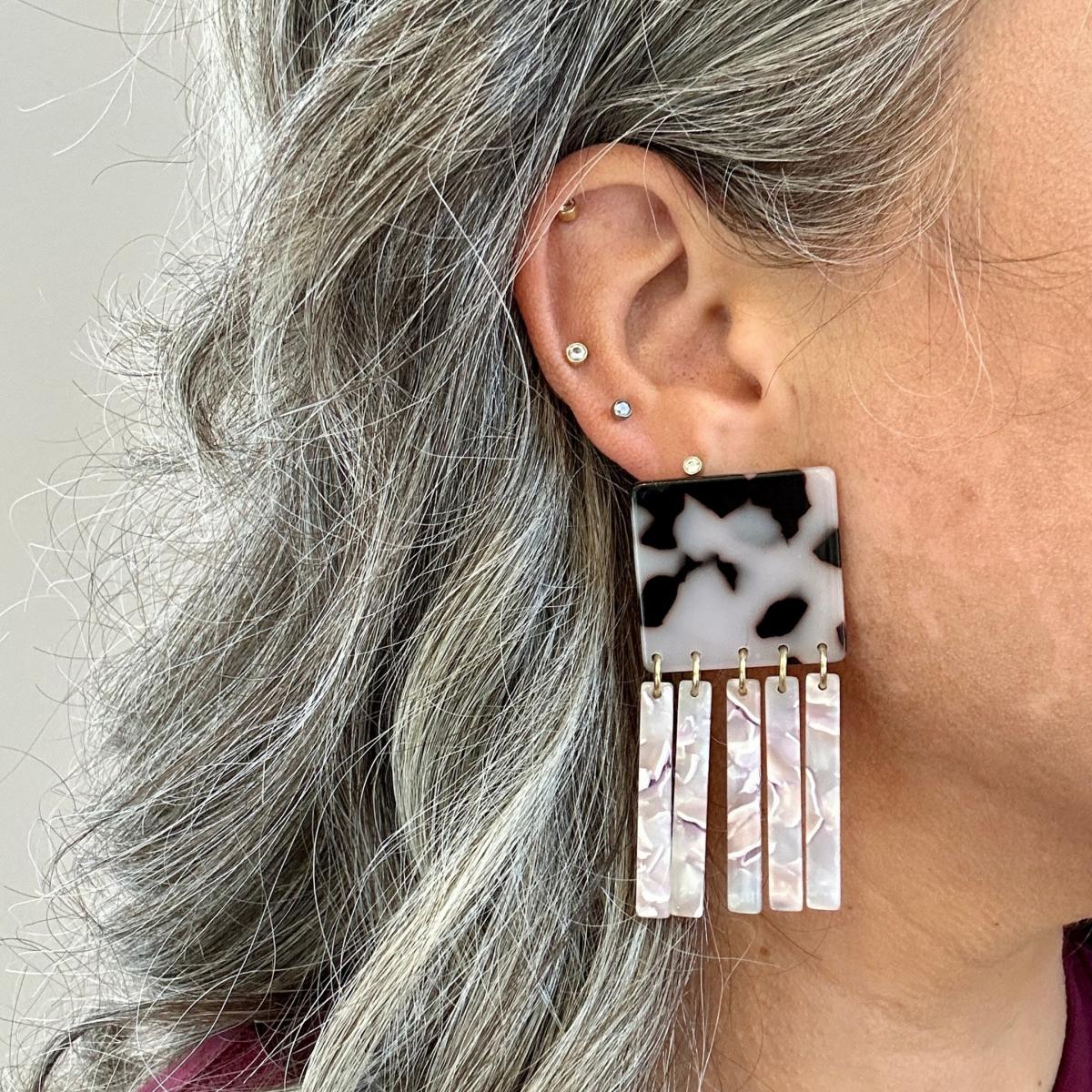 Black / Pink / Purple Square Fringe Earrings In Ladylike | Closet Rehab – image 2