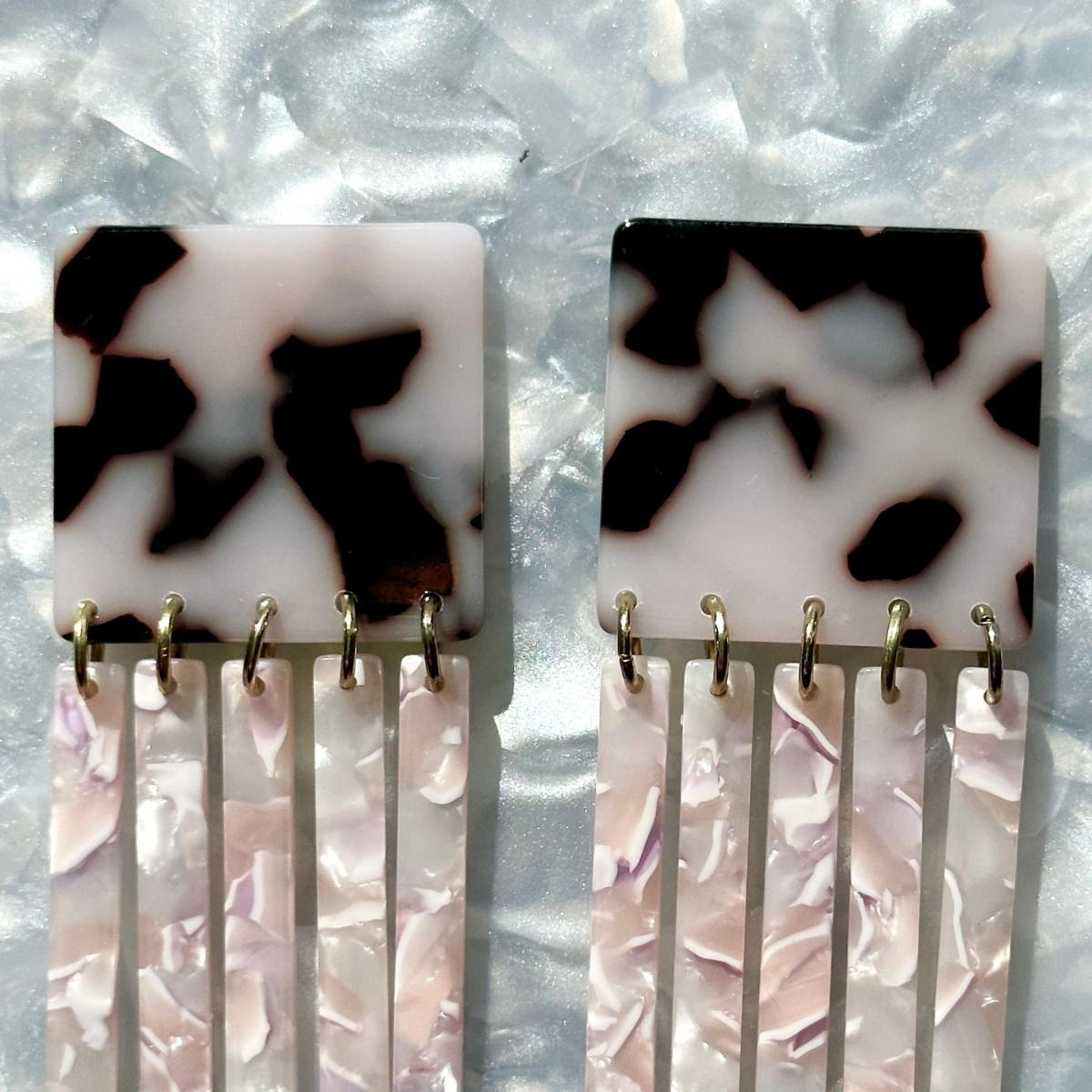 Black / Pink / Purple Square Fringe Earrings In Ladylike | Closet Rehab – image 3