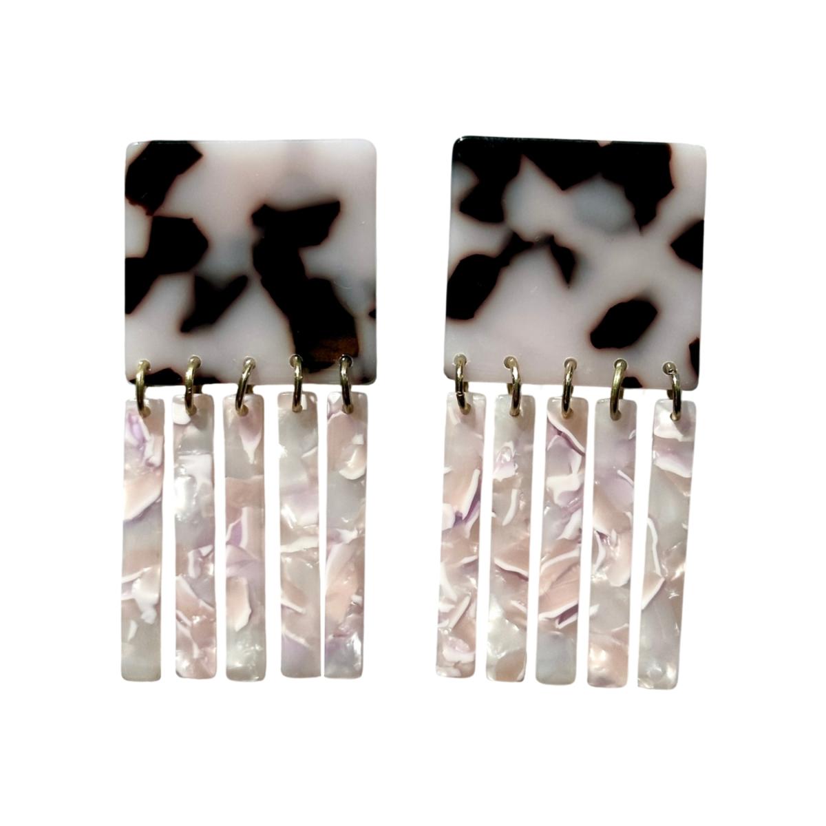 Black / Pink / Purple Square Fringe Earrings In Ladylike | Closet Rehab – image 1