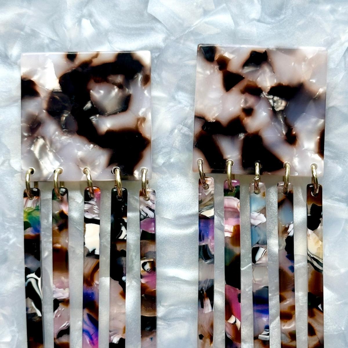 Women's Black / White Square Fringe Earrings In Binge Worthy | Closet Rehab – image 3
