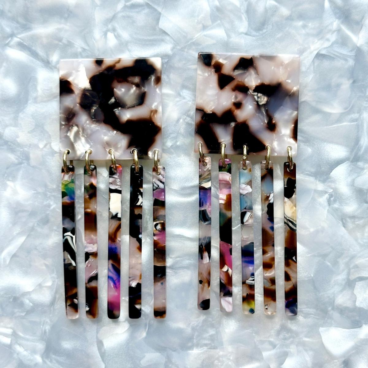 Women's Black / White Square Fringe Earrings In Binge Worthy | Closet Rehab – image 4