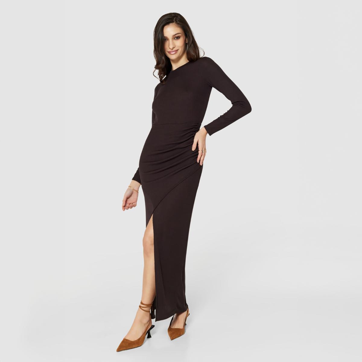 Women's Closet London Chocolate Brown Draped Pencil Dress | M – image 3