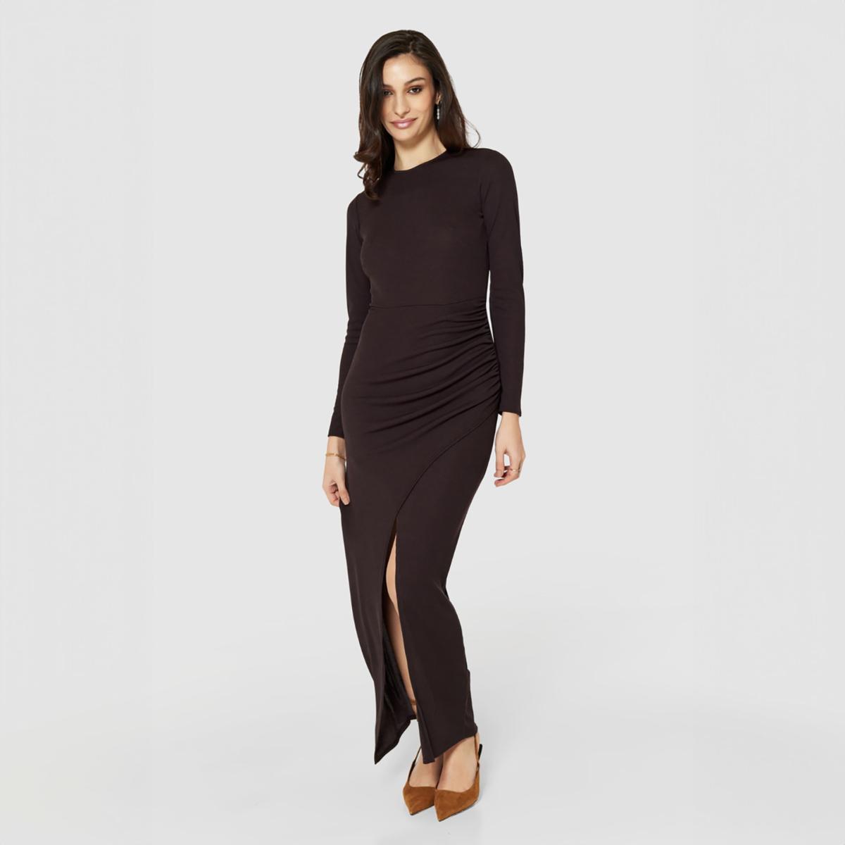 Women's Closet London Chocolate Brown Draped Pencil Dress | M – image 4