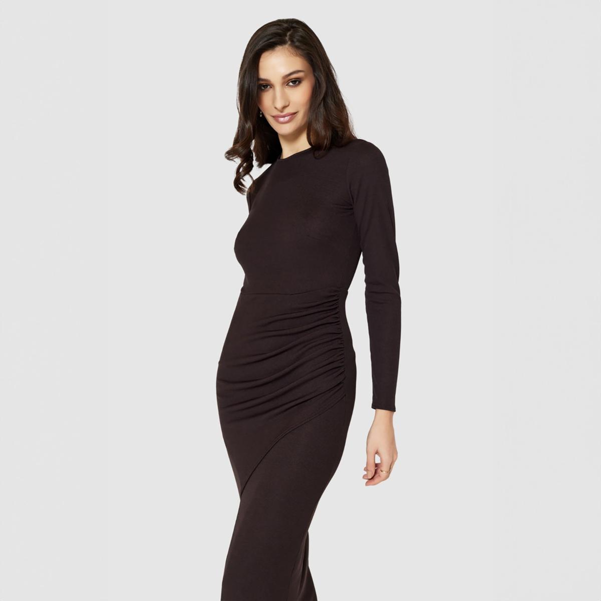 Women's Closet London Chocolate Brown Draped Pencil Dress | M – image 5