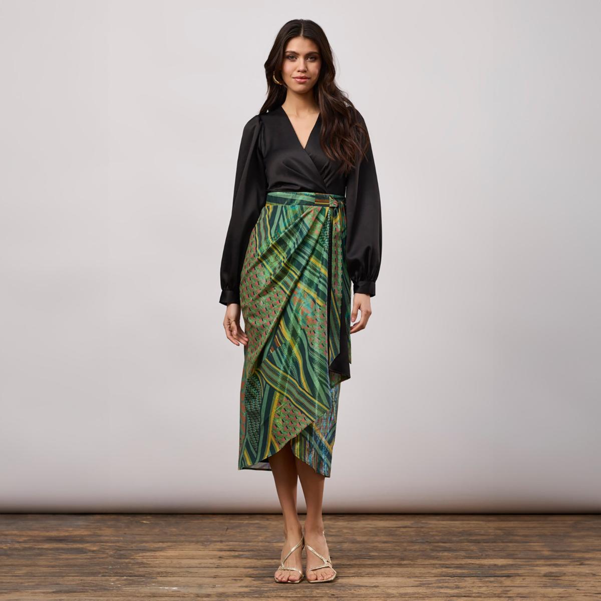 Women's Green / Black Closet London Olive Green Wrap Pencil Dress | L – image 2