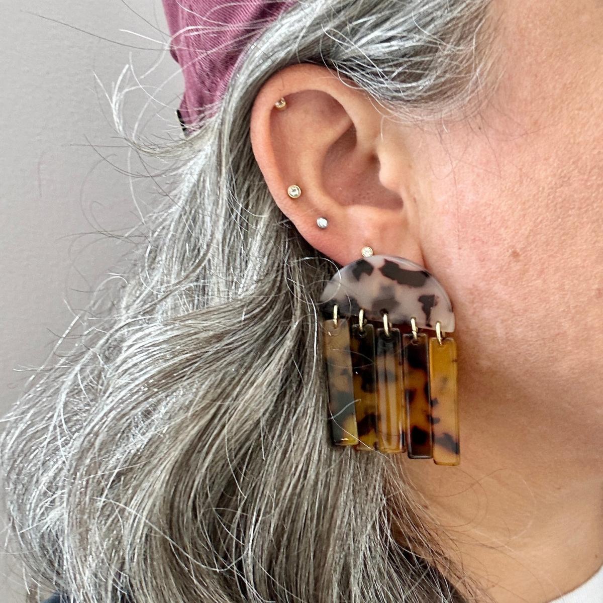 Women's Neutrals / Black / Brown Fringe Earrings In Tortoise Colormelt | Closet Rehab – image 2