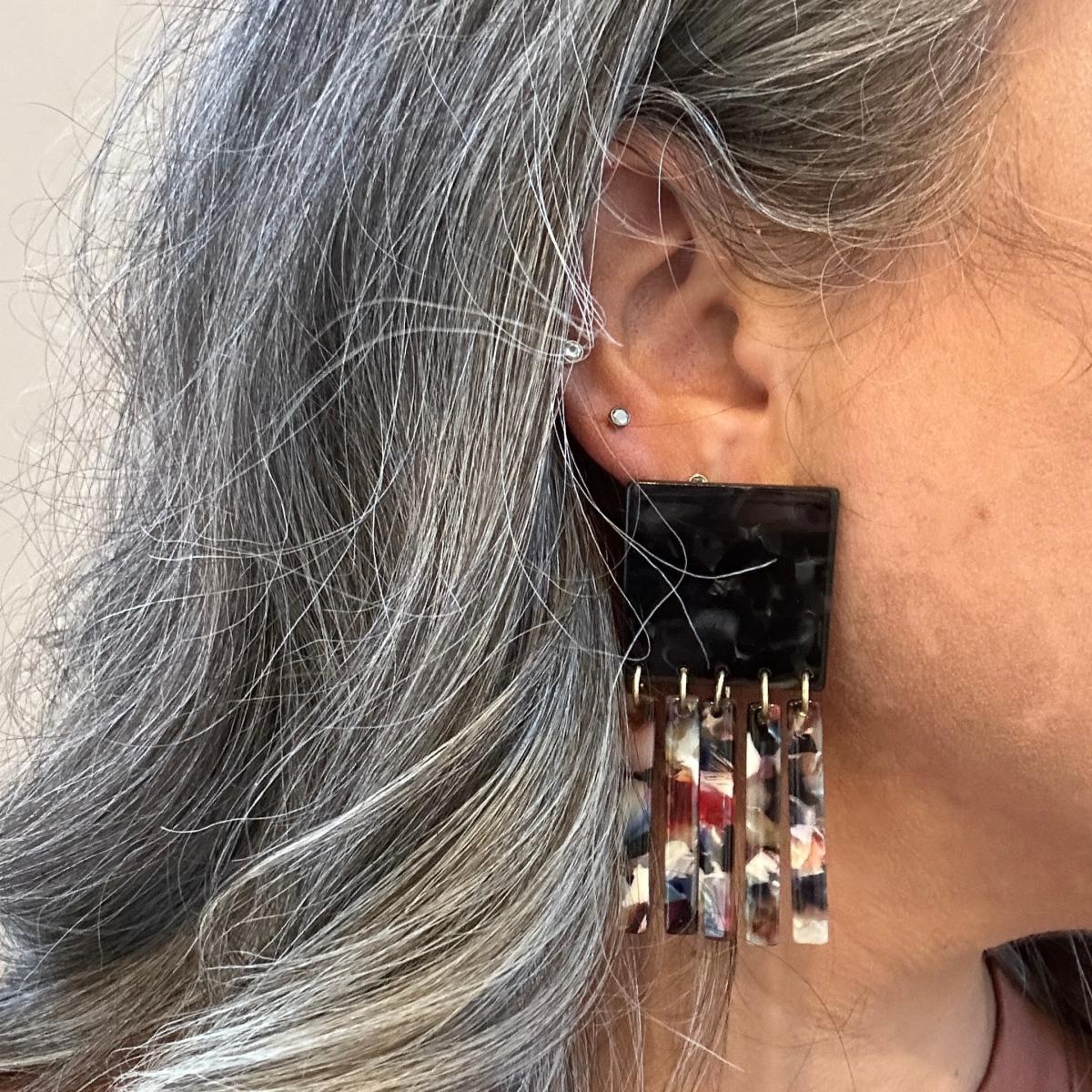 Women's Black Square Fringe Earrings In Emily In Paris | Closet Rehab – image 2