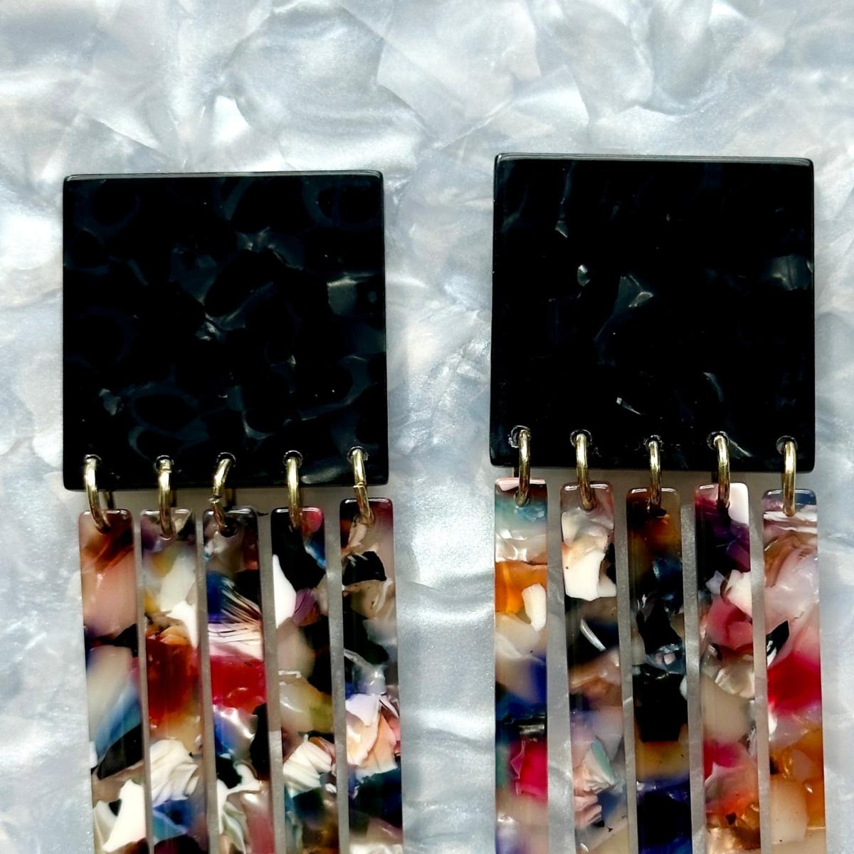 Women's Black Square Fringe Earrings In Emily In Paris | Closet Rehab – image 3