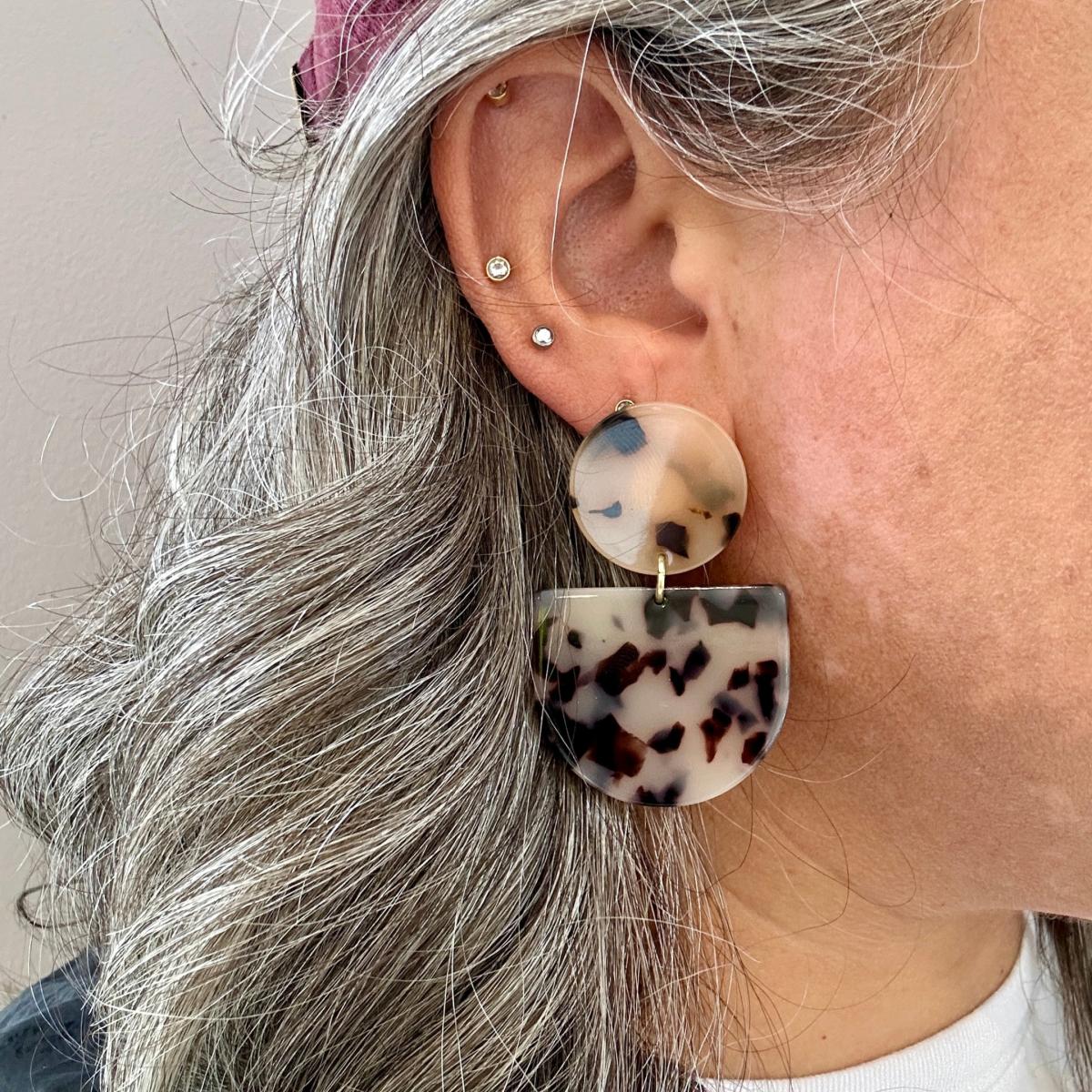 Women's Neutrals / Black Tab Drop Earrings In Black & White Tortoise | Closet Rehab – image 2