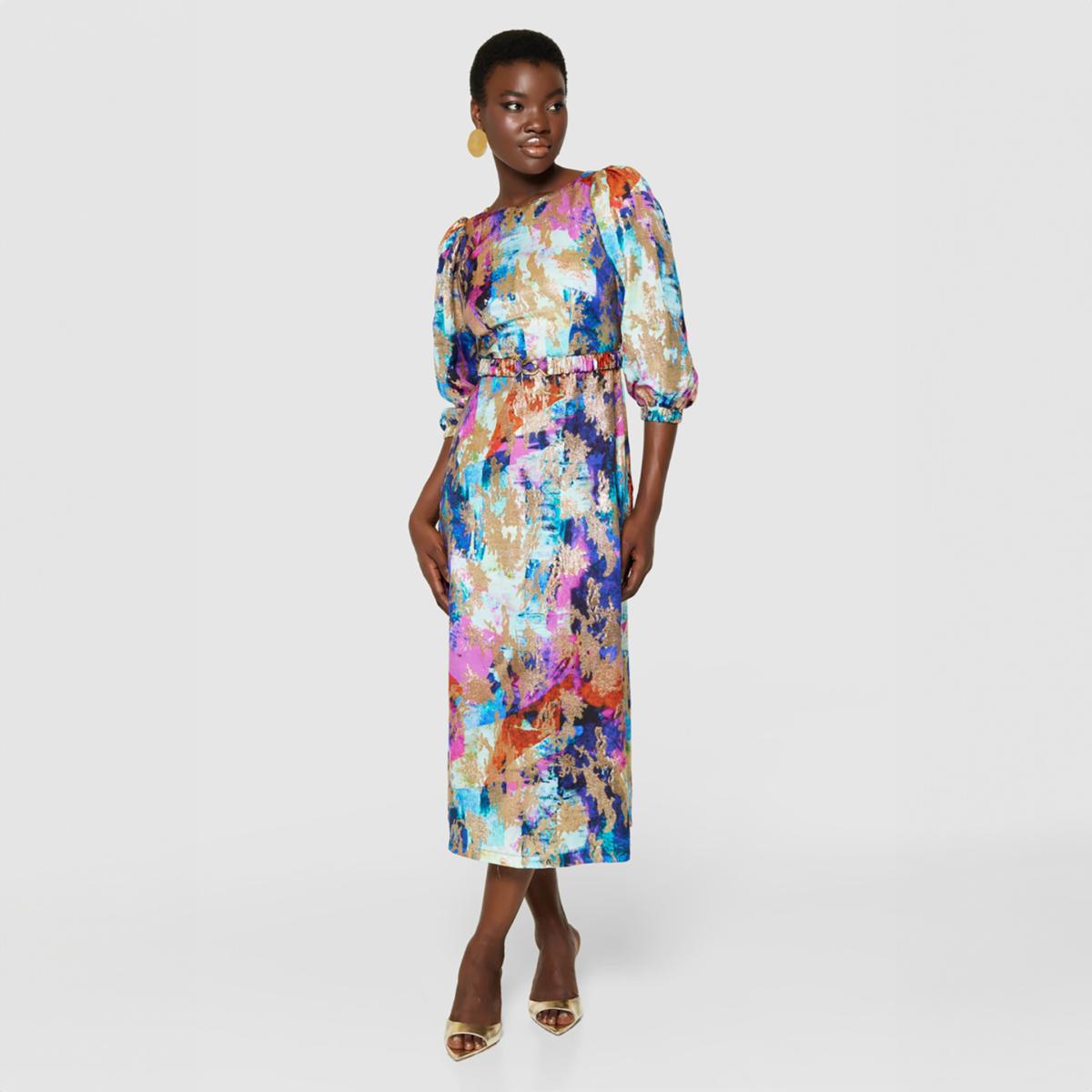 Women's Closet London Metallic Brushstroke Print Puff Sleeves Dress | Xl – image 2