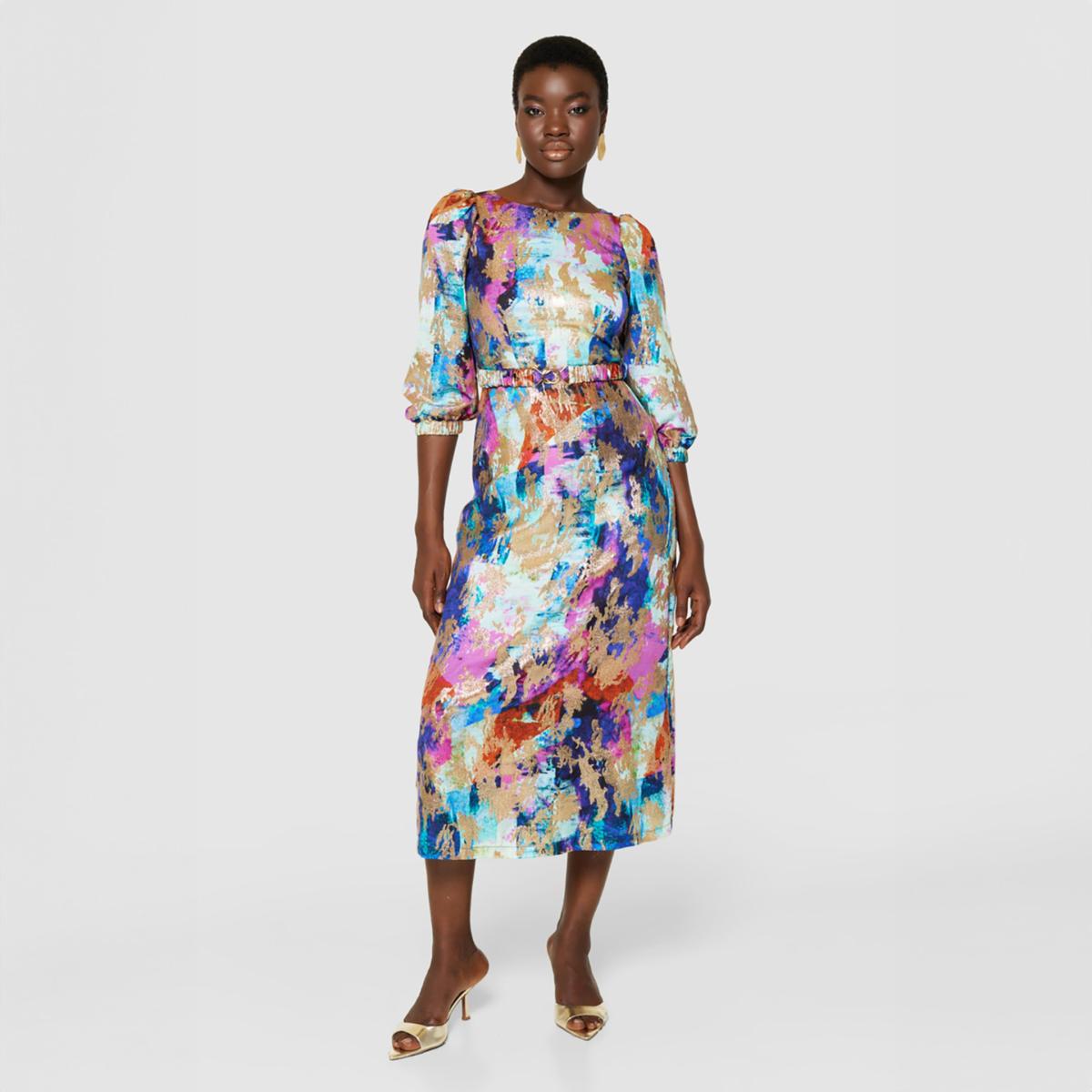 Women's Closet London Metallic Brushstroke Print Puff Sleeves Dress | Xl – image 3