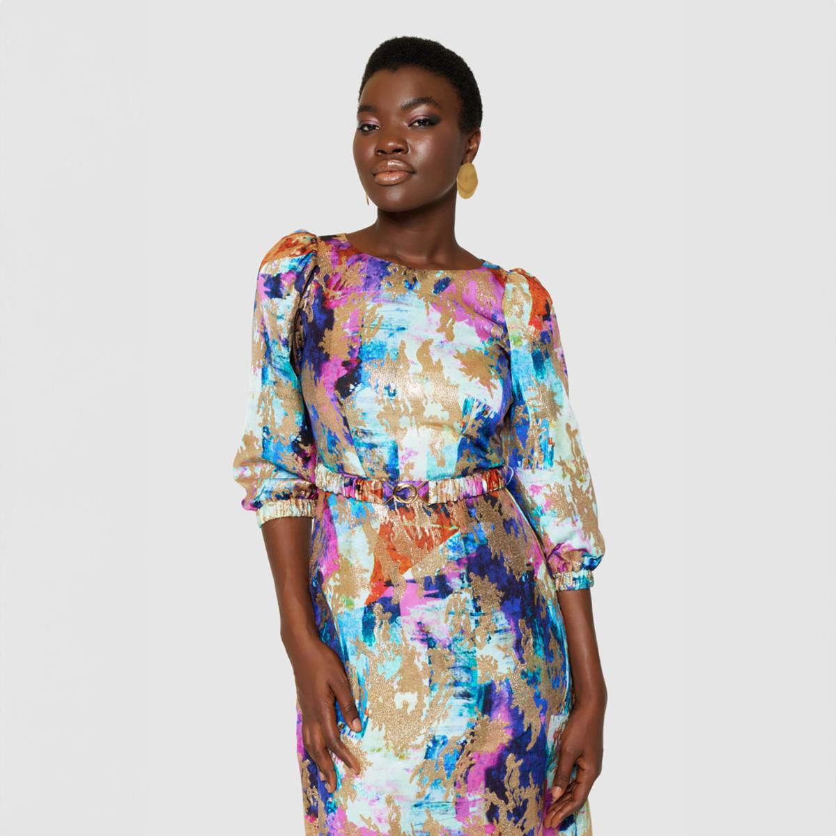 Women's Closet London Metallic Brushstroke Print Puff Sleeves Dress | Xl – image 4