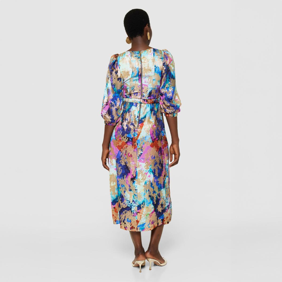 Women's Closet London Metallic Brushstroke Print Puff Sleeves Dress | Xl – image 5