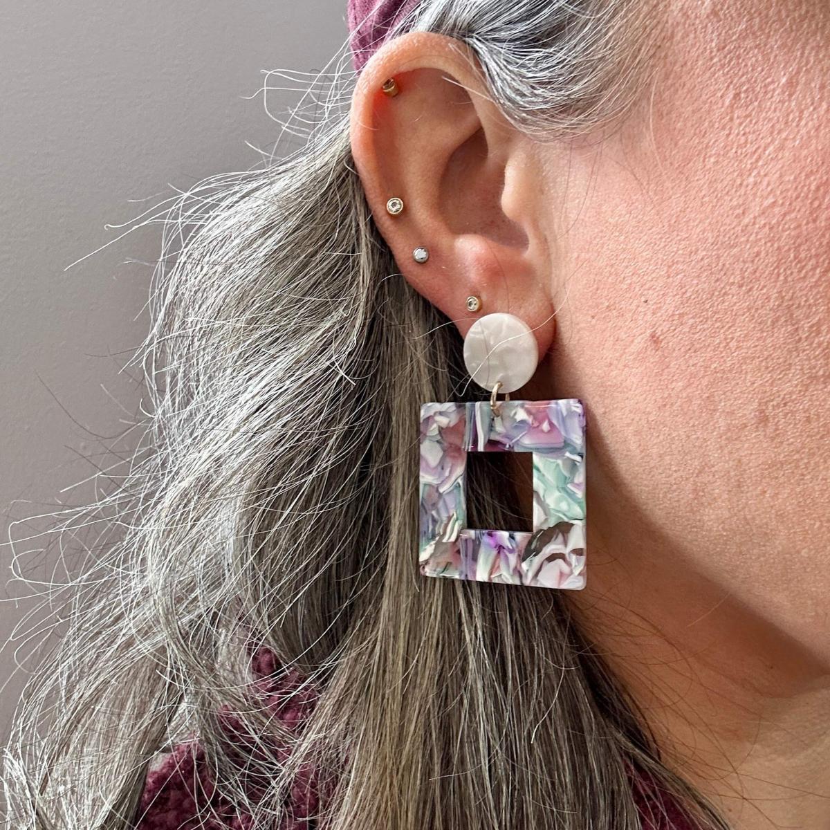Women's Pink / Purple / White Small Open Square Drop Earrings In Pastel Me More | Closet Rehab – image 2