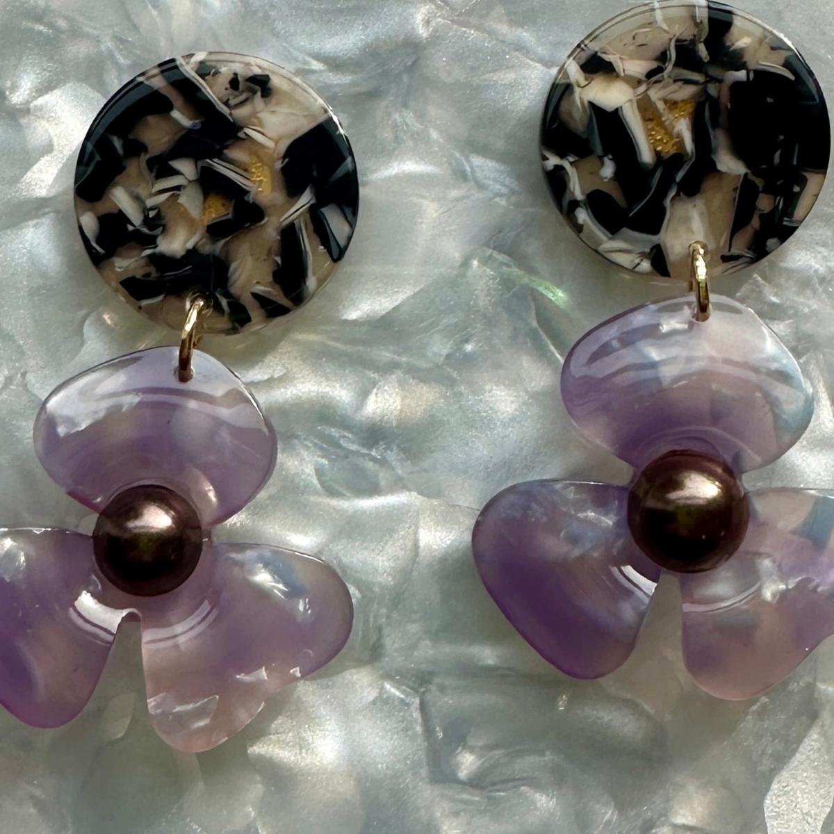 Women's Black / Brown / Pink Pearl Water Poppy Drop Earrings In Make The Move | Closet Rehab – image 3
