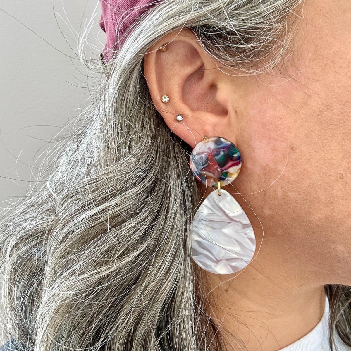 Women's Grey Teardrop Earrings In Cosmic Chrome | Closet Rehab – image 2
