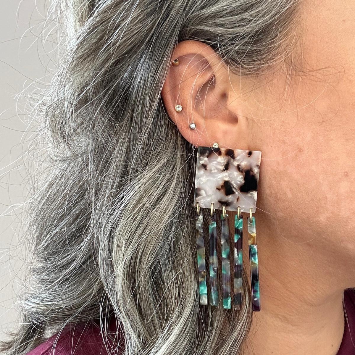 Women's Green / Black / Pink Square Fringe Earrings In Wicked Remix | Closet Rehab – image 2