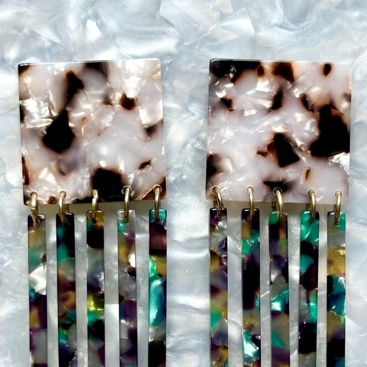 Women's Green / Black / Pink Square Fringe Earrings In Wicked Remix | Closet Rehab – image 3