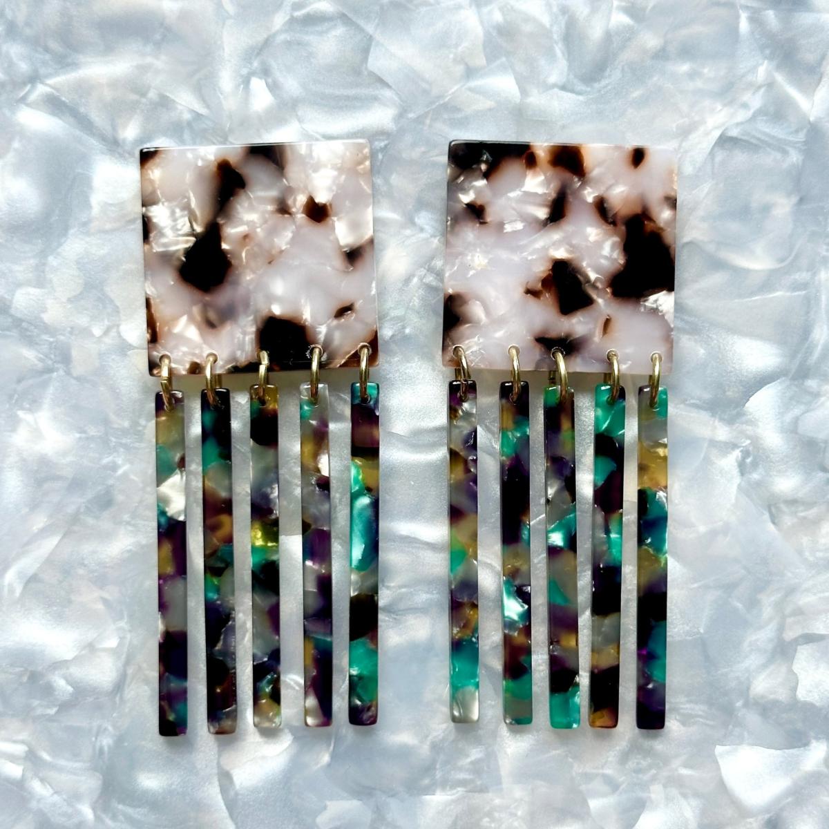 Women's Green / Black / Pink Square Fringe Earrings In Wicked Remix | Closet Rehab – image 4