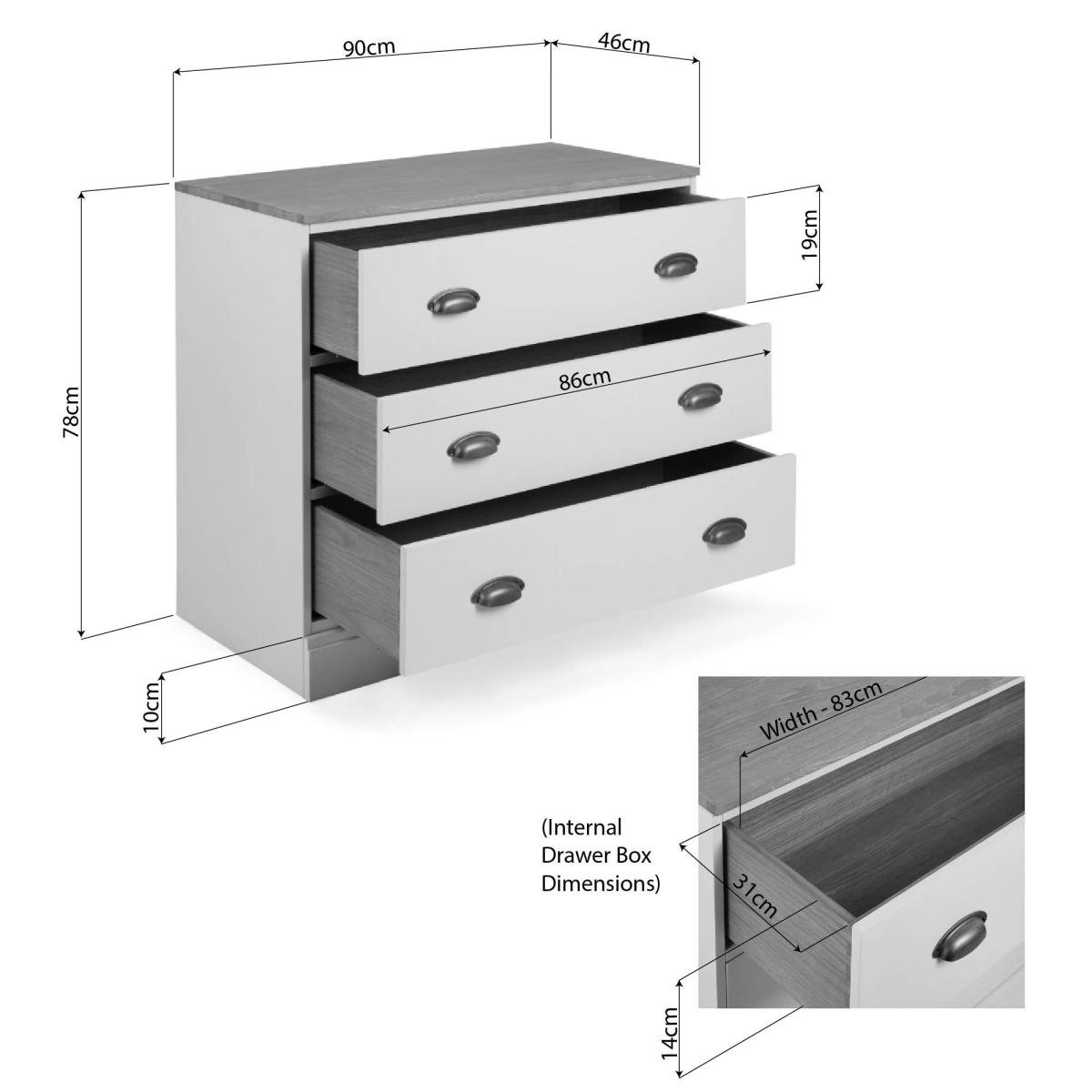 Churchgate 3 Drawer Base Unit Graphite (Grey) – image 8