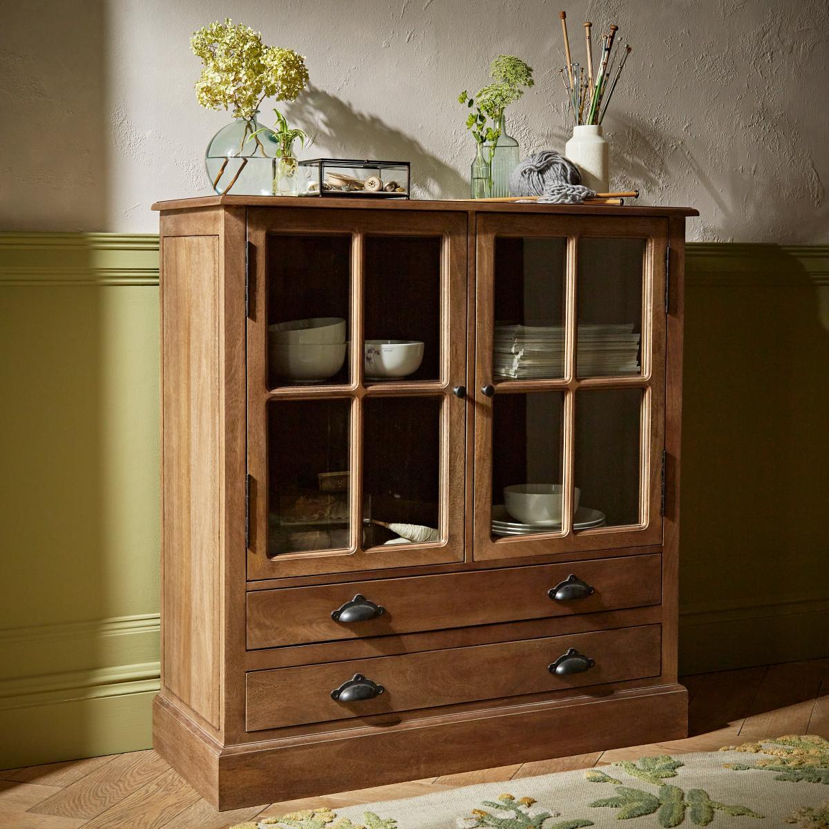 Tall Glazed Display Cabinet Wood (Brown) – image 2