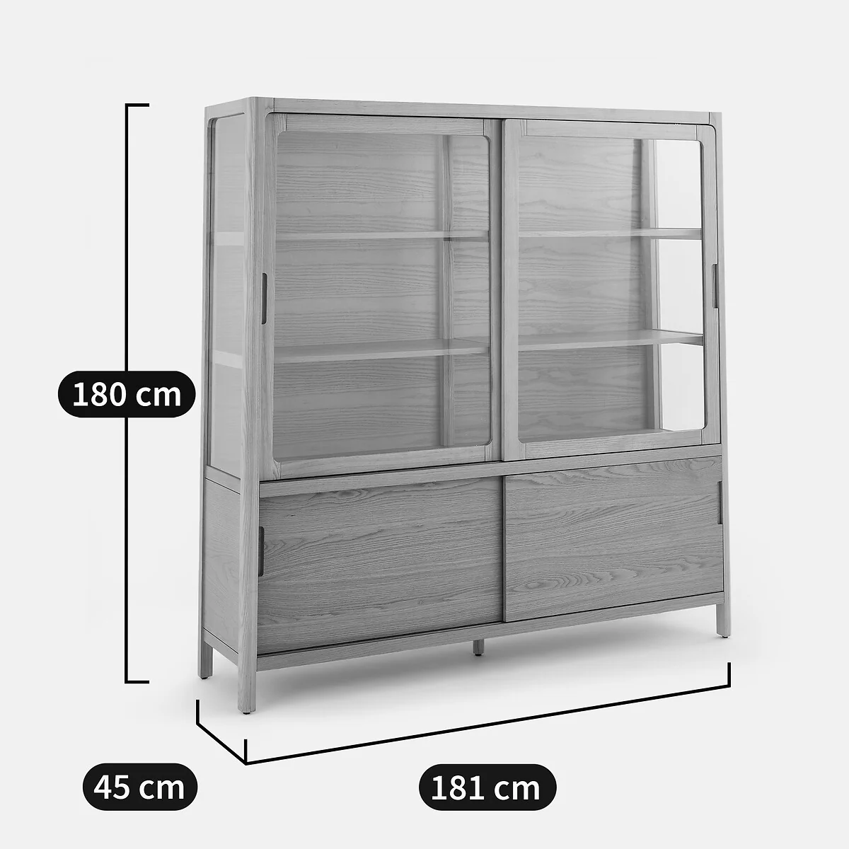 Tress Solid Ash and Oak Veneer 4-Door Display Cabinet, Height 180cm – image 12