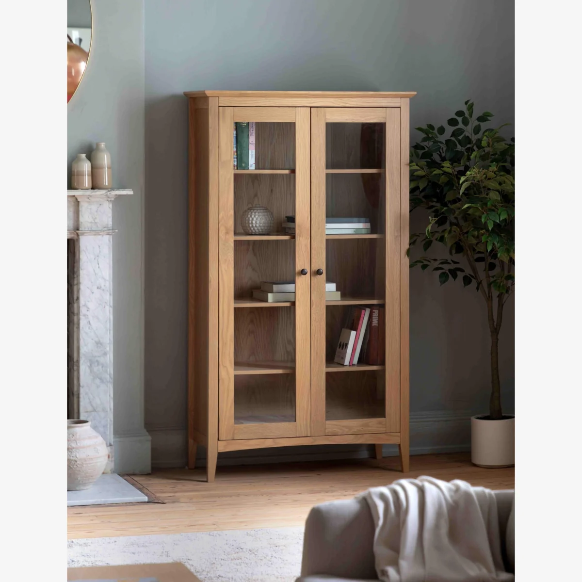 Gallery Direct Rye Oak Veneer Glass Display Cabinet Natural – image 1