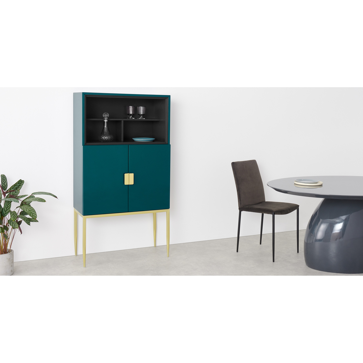 Imma Tall Drinks Cabinet, High Gloss Teal and Brass – image 4