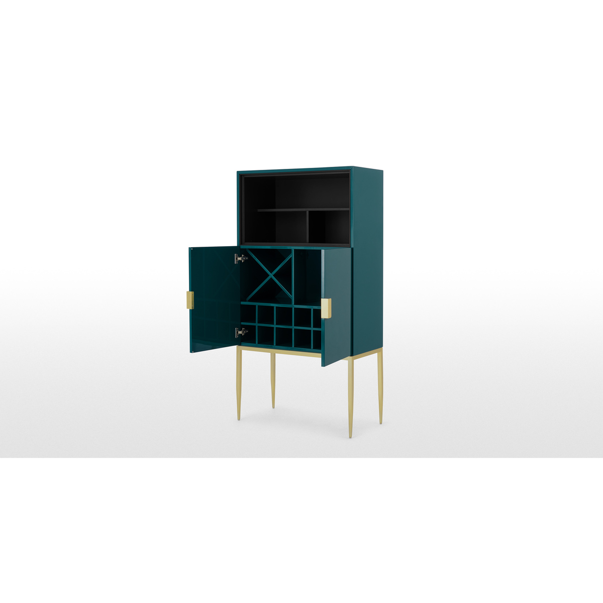 Imma Tall Drinks Cabinet, High Gloss Teal and Brass – image 6