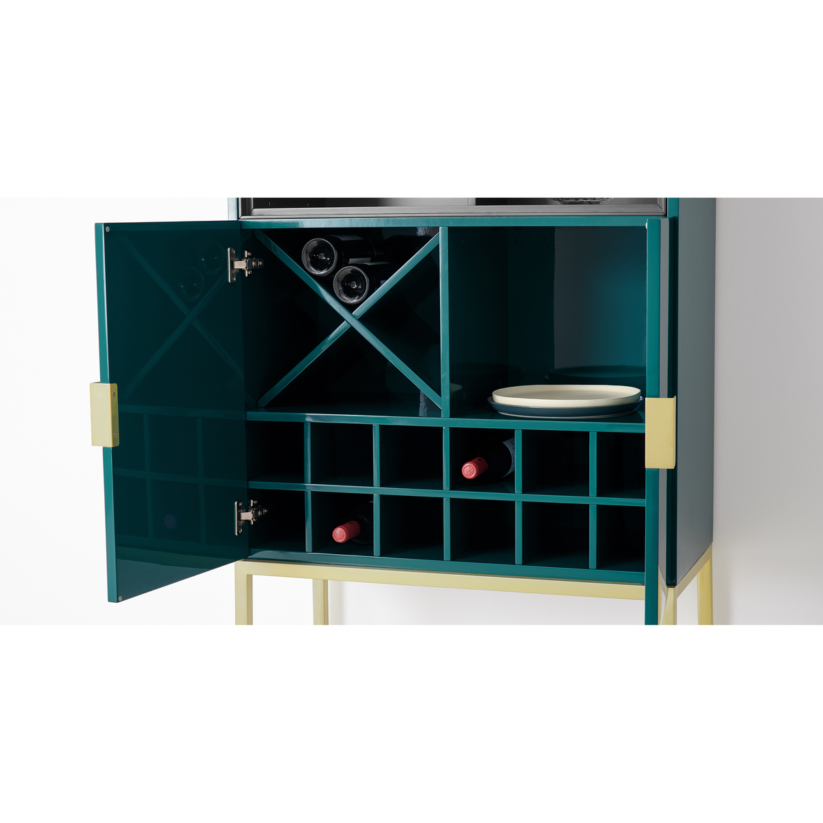 Imma Tall Drinks Cabinet, High Gloss Teal and Brass – image 7
