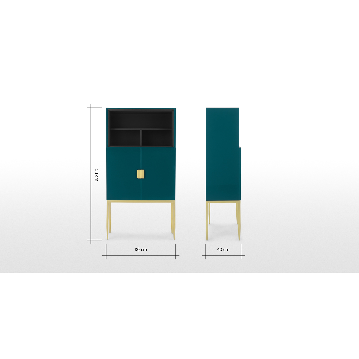 Imma Tall Drinks Cabinet, High Gloss Teal and Brass – image 9