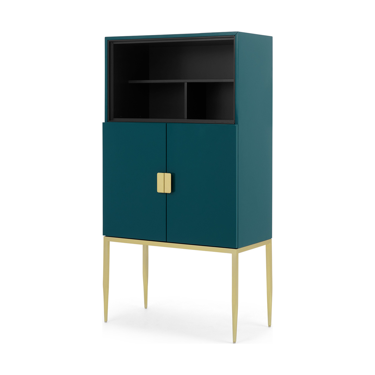 Imma Tall Drinks Cabinet, High Gloss Teal and Brass – image 2