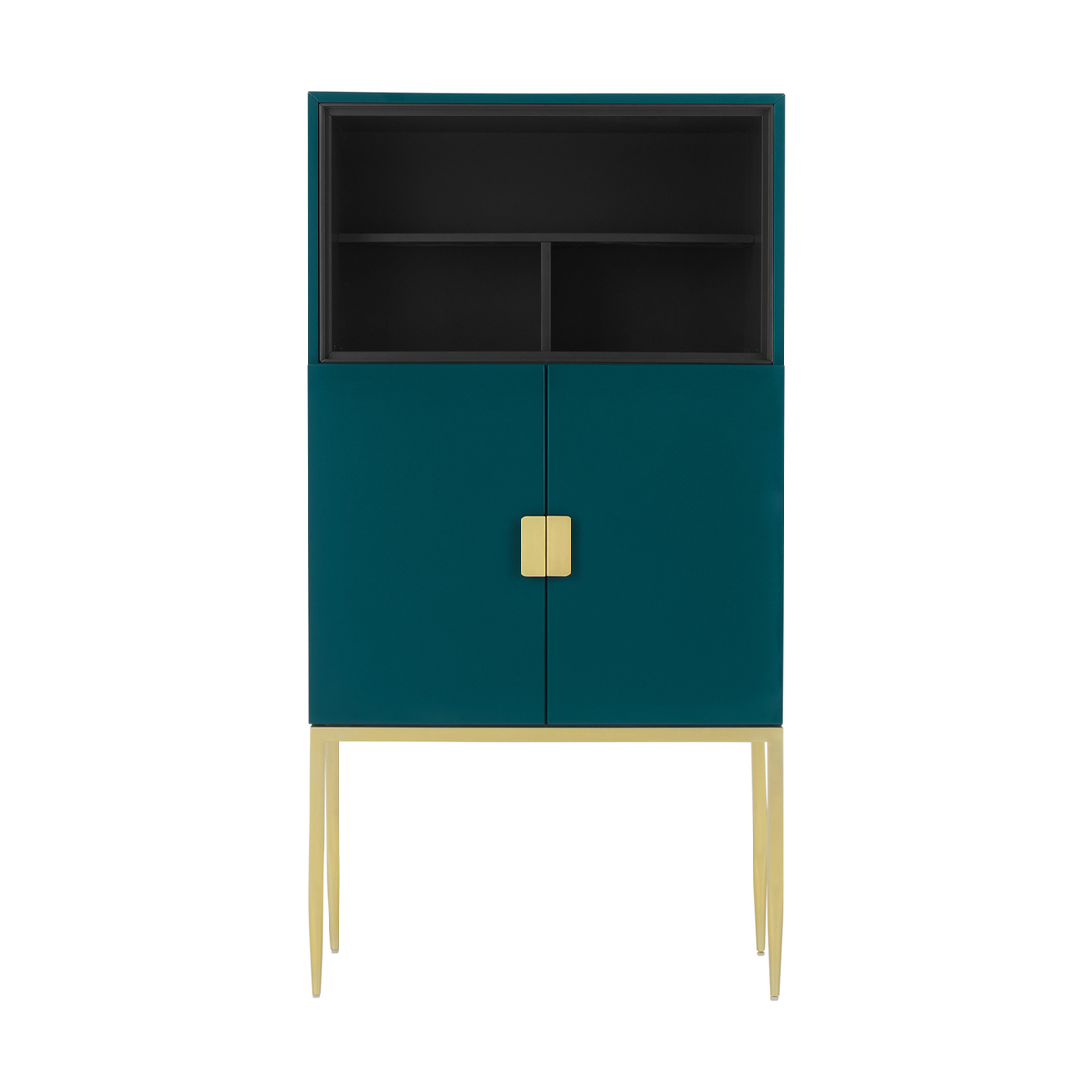 Imma Tall Drinks Cabinet, High Gloss Teal and Brass – image 1
