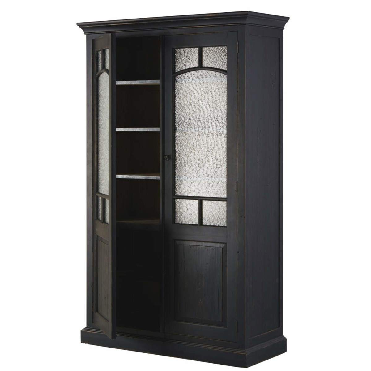 Black Recycled Pine and Hammered Tempered Glass Display Case Sartre – image 3