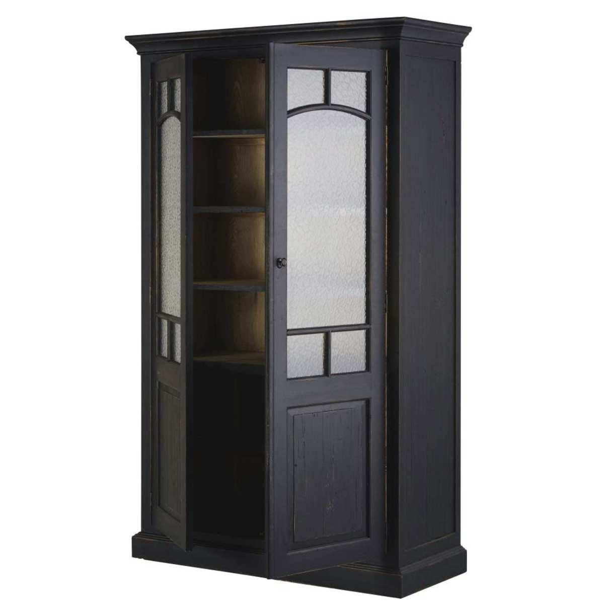 Black Recycled Pine and Hammered Tempered Glass Display Case Sartre – image 4