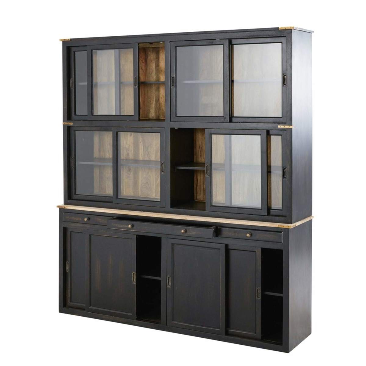 Black Solid Mango Wood 12-Door 3-Drawer Dresser Indies – image 3
