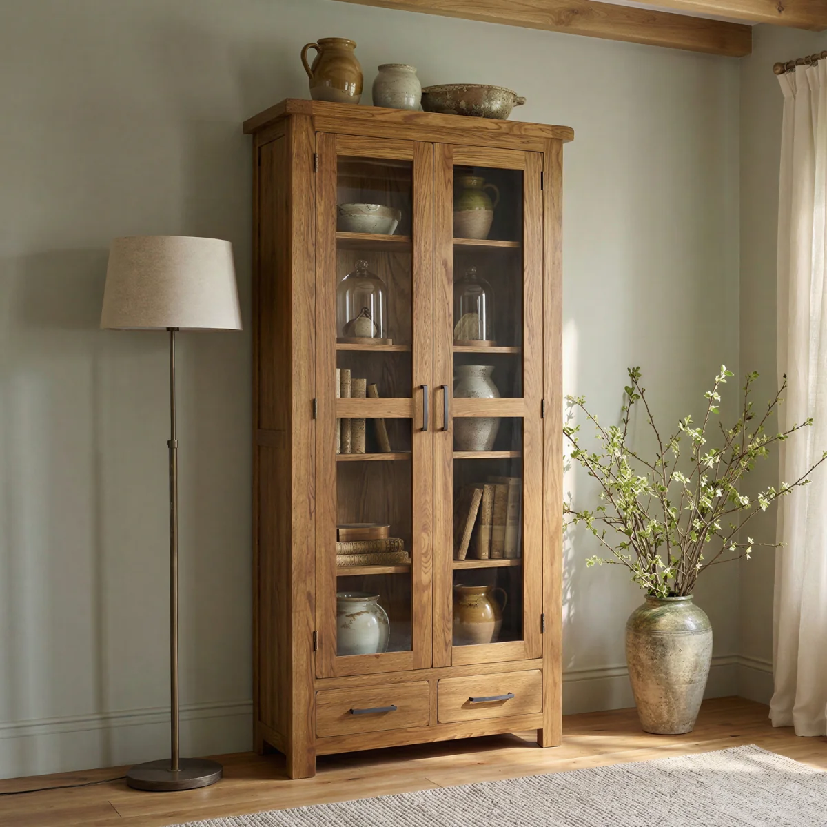 Harrogate Rustic Solid Oak Glazed Display Cabinet – image 2