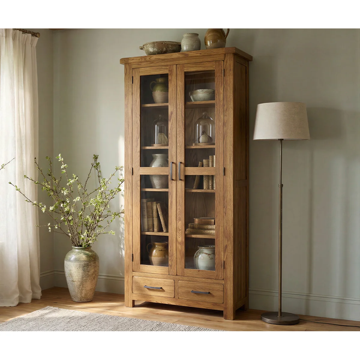 Harrogate Rustic Solid Oak Glazed Display Cabinet – image 3