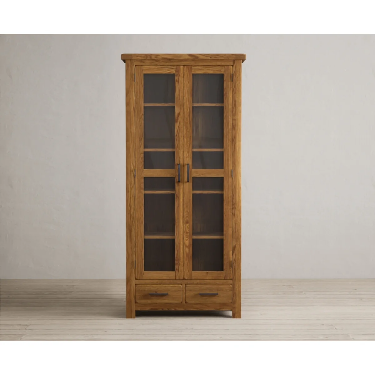 Harrogate Rustic Solid Oak Glazed Display Cabinet – image 4